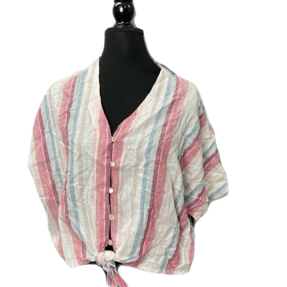 California Moonrise - Pink,blue and glitter stripped tie up button down shirt.